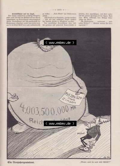 Der wahre Jacob 1908 Satire im deutschen Kaiserreich Nr. 560, 5676, Schulden, Reichschulden in Mark mit Zinsen (1) Sammlung