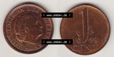 Münzen Niederlande / Netherlands Eurovorläufer, Umlaufmünze vor Euroeinführung 1950-1980, 1 Cent 1968 (3) Sammlung