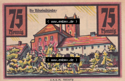 Notgeldscheine aus Stolp 75 Pfennig Die Nikolaikirche (1) Sammlung