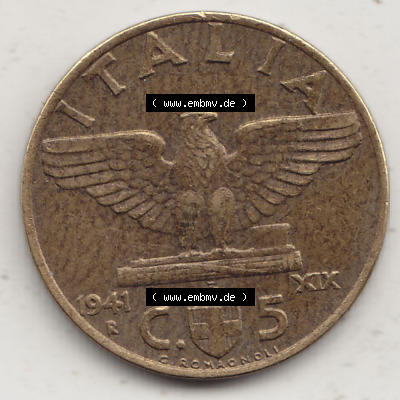 Münzen Italien / Italia Eurovorläufer, Umlaufmünze vor Euroeinführung 1939-1943, 5 Centesimi, Cent, Viktor Emanuel III. C.5... Sammlung