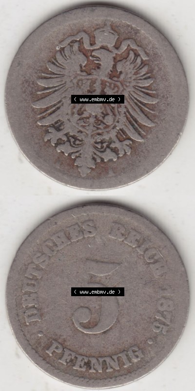 Münzen Deutschland 1871-1918 Kaiserreich 1874-1889, 5 Pfennig A, 1875 (4) Sammlung