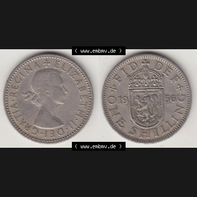 Münzen Großbritannien Eurovorläufer, Umlaufmünze vor Euroeinführung 1954-1970, 1 Schilling - Shilling, 1956-1 Wappen mit einen Löwen. Vorderseite... Sammlung