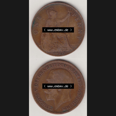 Münzen Großbritannien Eurovorläufer, Umlaufmünze vor Euroeinführung 1911-1926, 1 One Penny 1920 (4) Sammlung