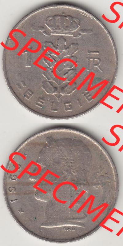 Münzen Belgien Eurovorläufer, Umlaufmünze vor Euroeinführung 1950-1988, 1 FR-Franken 1968 België. Vorderseite und Rückseite Vertikal Untereinander,... Sammlung