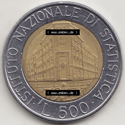 Münzen Italien / Italia Eurovorläufer, Gedenkmünze vor Euroeinführung 1996-1996, 500 Lire, 70 Jahre Nationales Institut für... Sammlung