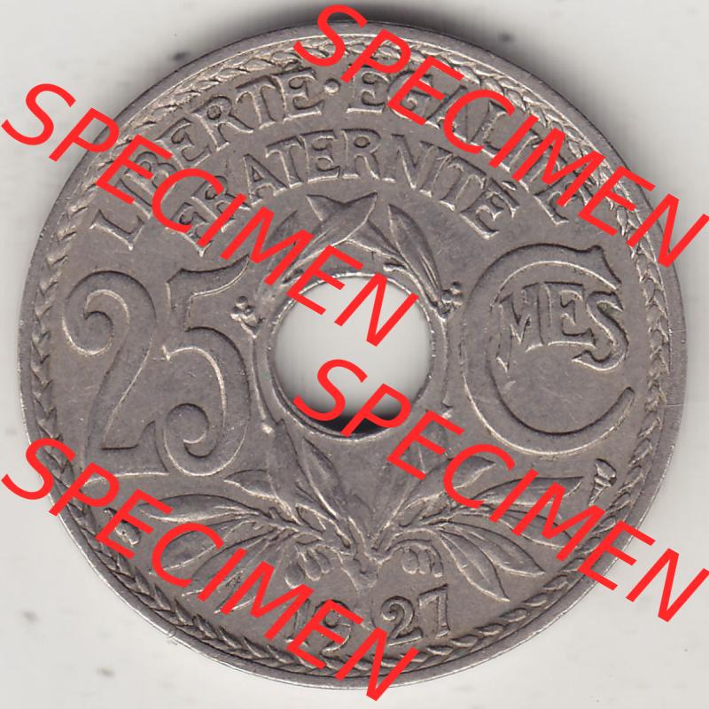 Alte Münzen Frankreich, Kursmünzensatz Zeitraum 1917-1952, der Münze 1917-1937, 25 Cmes, Centime 1927-1. Rückseite einer Münze aus Frankreich in... Sammlung