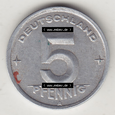 Münzen Deutschland DDR 1948-1950, A 5 Pfennig 1949 (Stück 1). Rückseite einer Münze aus der ehemaligen DDR in Europa als Digitales... Sammlung