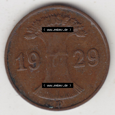 Münzen Deutschland 1918-1932 Weimarer Republik 1924-1936, 1 Reichspfennig D, 1929 (2) Sammlung