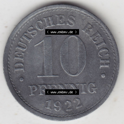 Münzen Deutschland 1918-1932 Weimarer Republik 1917-1922, 10 Pfennig 1922 (1) Sammlung