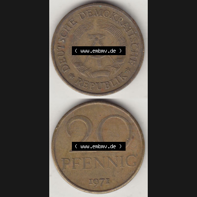 Münzen Deutschland DDR 1969-1990, 20 Pfennig 1971-2, DDR-Telefonmünze. Vorderseite und Rückseite Vertikal Untereinander, passend für Mobile-Geräte,... Sammlung