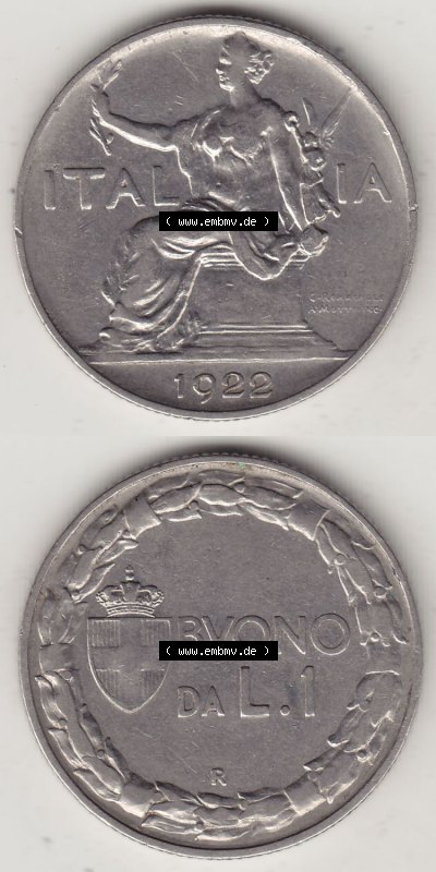 Münzen Italien / Italia Eurovorläufer, Umlaufmünze vor Euroeinführung 1922-1935, 1 Lire, Lira, A MOTTI INC G ROMAGNOLI ITALIA... Sammlung