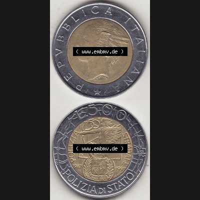 Münzen Italien / Italia Eurovorläufer, Gedenkmünze vor Euroeinführung 1997-1997, 500 Lire, 50 Jahre Staatspolizei (1947-1997), POLIZIA DI STATO... Sammlung