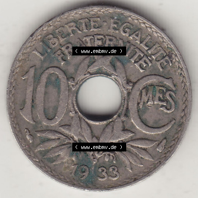 Münzen Frankreich Eurovorläufer, Umlaufmünze vor Euroeinführung 1917-1938, 10 Centimes, 10 CMES EGALITÉ FRATERNITÉ LIBERTÉ... Sammlung