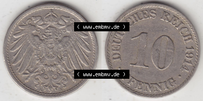 Münzen Deutschland 1871-1918 Kaiserreich 1890-1916, 10 Pfennig A, 1914 (3) Sammlung