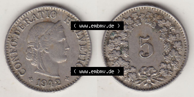 Münzen Schweiz Eurovorläufer, Umlaufmünze 1879-1980, 5 Rappen 1942 Helvetica (3) Sammlung