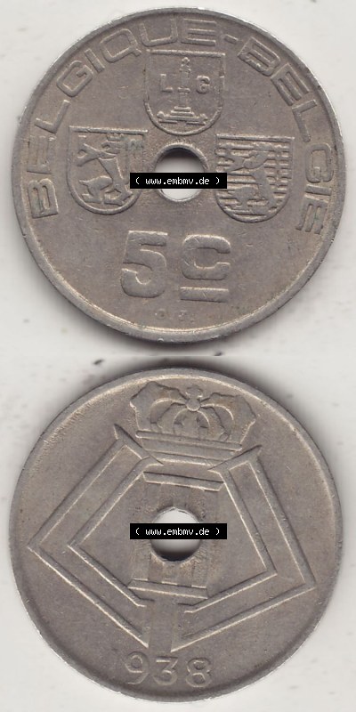 Alte Münzen KMS Belgien, Kursmünzensatz - Zusammenstellung 1938-1940, mit Münze 1938-1938, 5 C, Centime, BELGIQUE - BELGIE... Sammlung