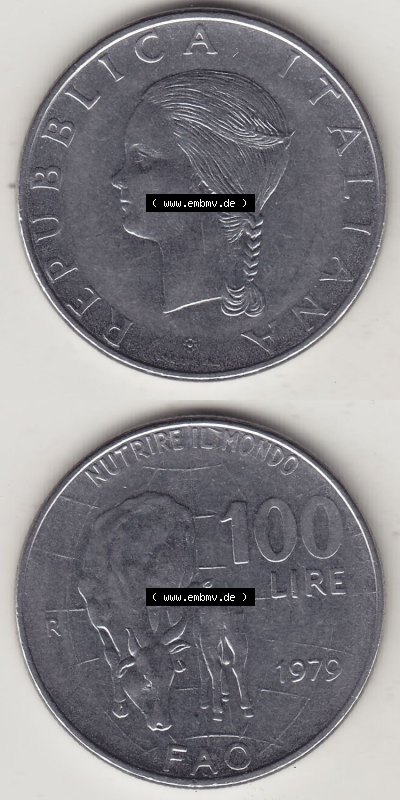 Münzen Italien / Italia Eurovorläufer, Gedenkmünze vor Euroeinführung 1979-1979, 100 Lire, Ernährungs- und Landwirtschafts-... Sammlung