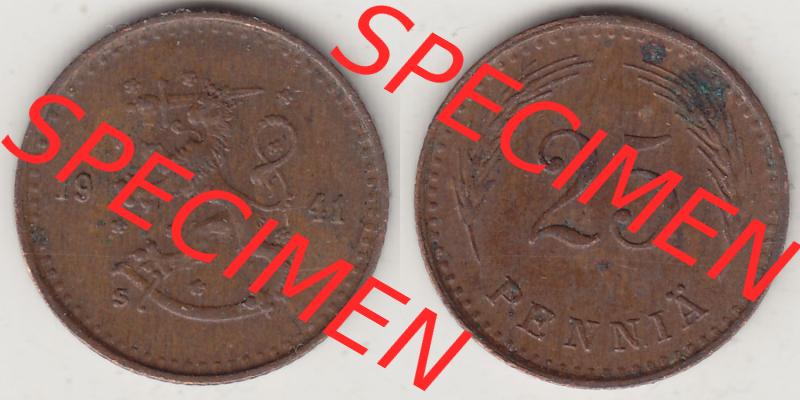 Alte Münzen Finnland, inoffizieller privater Kursmünzensatz / KMS - Zusammenstellung, mit Münze 1940-1943, 25 Penny, Penniä Lupfer 1941-1. Rückseite... Sammlung
