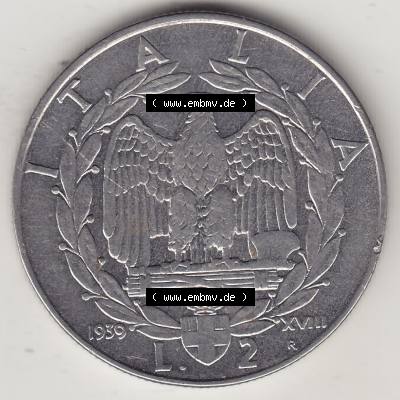 Münzen Italien / Italia Eurovorläufer, Umlaufmünze vor Euroeinführung 1939-1943, 2 Lire, Lira, Viktor Emanuael III., G ROMAGNOLI VITT EMAN III... Sammlung