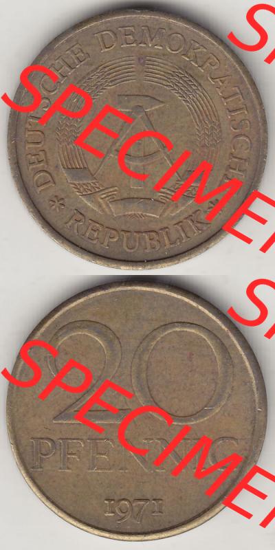 Münzen Deutschland DDR 1969-1990, 20 Pfennig 1971-1, DDR-Telefonmünze. Vorderseite und Rückseite Vertikal Untereinander, passend für Mobile-Geräte,... Sammlung