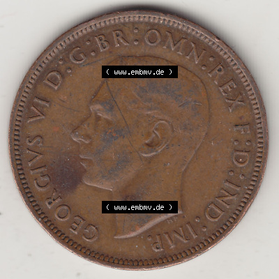 Münzen Großbritannien Eurovorläufer, Umlaufmünze vor Euroeinführung 1937-1948. 1 One Penny 1940 (Stück 1), George VI, GEORGIVS... Sammlung