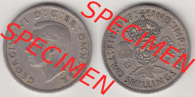Münzen Großbritannien Eurovorläufer, Umlaufmünze vor Euroeinführung 1947-1948, 2 Schilling - Shillings 1949-2. Vorderseite und Rückseite horizontal nebeneinander... Sammlung