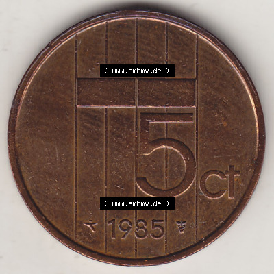 Münzen Niederlande / Netherlands Eurovorläufer, Umlaufmünze vor Euroeinführung 1982-2001, 5 Ct Cent 1985 Königin Beatrix... Sammlung