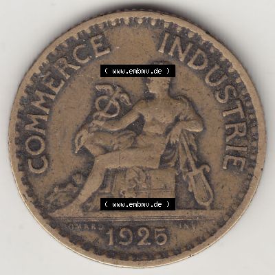 Münzen Frankreich Eurovorläufer, Umlaufmünze vor Euroeinführung 1920-1927, 1 Franken BON POUR 1 FRANC 1925. Vorderseite einer Münze aus Europa als Digitales... Sammlung