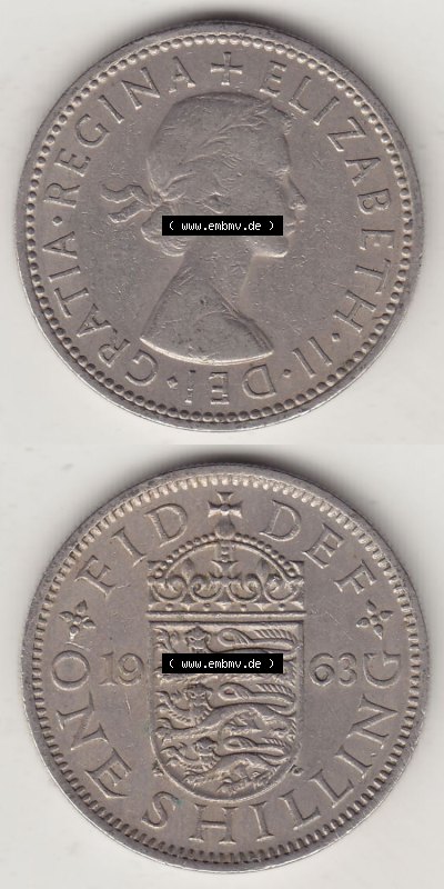 Münzen Großbritannien Eurovorläufer, Umlaufmünze vor Euroeinführung 1954-1970, 1 Schilling - Shilling, 1963 (Stück 1) Wappen... Sammlung