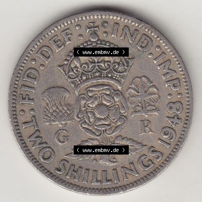 Münzen Großbritannien Eurovorläufer, Umlaufmünze vor Euroeinführung 1947-1948, 2 Schilling - Shillings 1949 (Stück 2). Rückseite... Sammlung