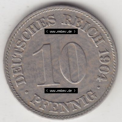 Münzen Deutschland 1871-1918 Kaiserreich 1890-1916, 10 Pfennig D, 1904 (1) Sammlung