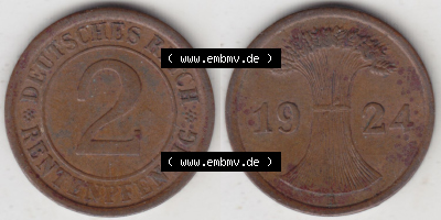 Münzen Deutschland 1918-1932 Weimarer Republik 1923-1936, 2 Reichspfennig A, 1924 (3) Sammlung