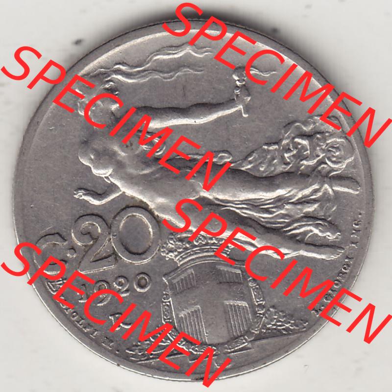 Münzen Italien / Italia Eurovorläufer, Umlaufmünze vor Euroeinführung 1908-1935, 20 C. Centesimi, Cent, 1920-1. Rückseite einer Münze... Sammlung