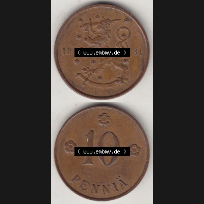 Alte Münzen Finnland, inoffizieller privater Kursmünzensatz / KMS - Zusammenstellung, mit Münze 1919-1940, 10 Penny, Penniä 1931. Rückseite und... Sammlung