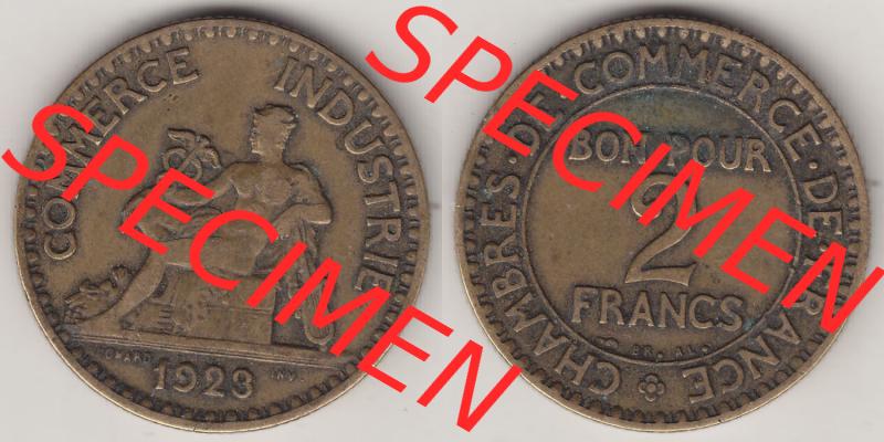 Münzen Frankreich Eurovorläufer, Umlaufmünze vor Euroeinführung 1920-1927, 2 Francs - Franken 1923. Vorderseite und Rückseite Nebeneinander einer Münze... Sammlung