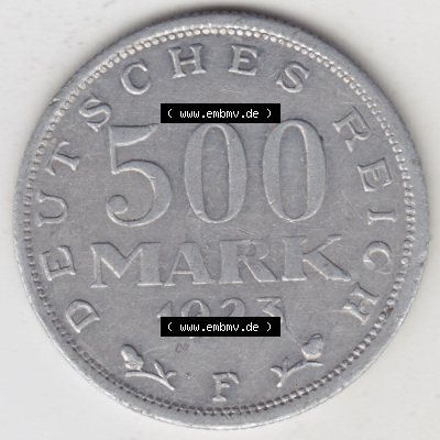 Münzen Deutschland 1918-1932 Weimarer Republik 1923-1923, 500 Mark F (1) Sammlung