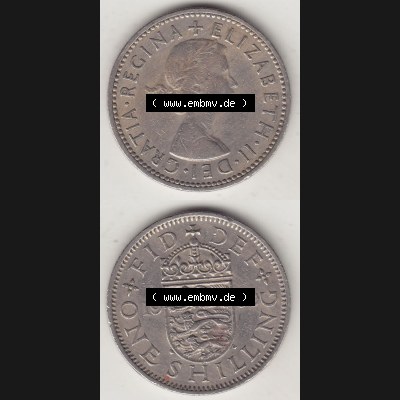 Münzen Großbritannien Eurovorläufer, Umlaufmünze vor Euroeinführung 1954-1970, 1 Schilling - One Shilling, 1960-1 Wappen mit drei Löwen. Vorderseite... Sammlung