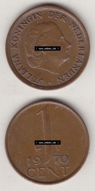 Münzen Niederlande / Netherlands Eurovorläufer, Umlaufmünze vor Euroeinführung 1950-1980, 1 Cent 1970, Juliana (4) Sammlung