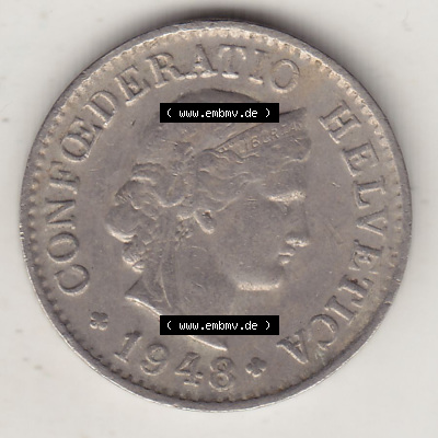 Münzen Schweiz Eurovorläufer, Umlaufmünze 1879-1980, 5 Rappen 1948 Helvetica (1) Sammlung