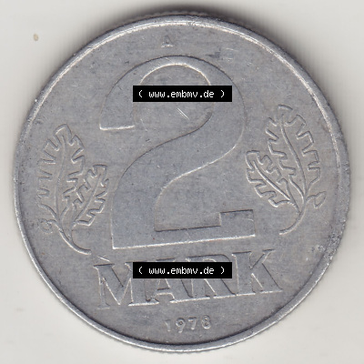 Münzen Deutschland DDR 1972-1990, A 2 Mark 1978. Rückseite einer 2 Mark Münze / Umlaufmünze aus Deutschland der ehemaligen... Sammlung