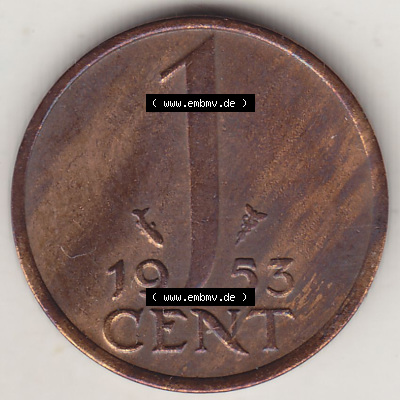 Münzen Niederlande / Netherlands Eurovorläufer, Umlaufmünze vor Euroeinführung 1950-1980, 1 Cent 1953, alte Münze (2) Sammlung