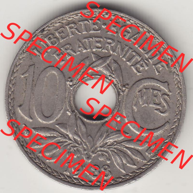 Münzen Frankreich Eurovorläufer, Umlaufmünze vor Euroeinführung 1917-1938, 10 Centimes - Cmes 1938. Rückseite einer Münze aus Europa als Digitales Bild... Sammlung