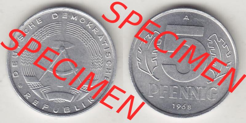 Münzen Deutschland DDR 1968-1990, A 5 Pfennig 1968-6. Vorderseite und Rückseite einer Münze auf einen Bild, einer 5 Pfennig Münze der ehemaligen DDR in Europa als... Sammlung