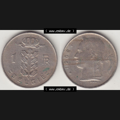 Münzen Belgien Eurovorläufer, Umlaufmünze vor Euroeinführung 1950-1988, 1 FR-Franken 1968 België. Vorderseite und Rückseite Nebeneinander einer Münze... Sammlung