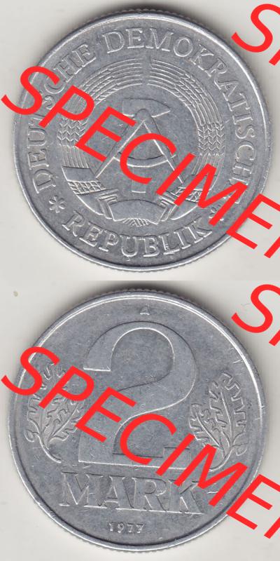 Münzen Deutschland DDR 1972-1990, A 2 Mark 1977. Vorderseite und Rückseite Vertikal Untereinander, passend für Mobile-Geräte, einer 2 Mark Münze /... Sammlung