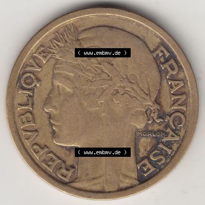 Münzen Frankreich Eurovorläufer, Umlaufmünze vor Euroeinführung 1931-1941, 2 Franken 1939-1 LIBERTE EGALITE FRATERNITE. Vorderseite einer Münze aus Frankreich... Sammlung