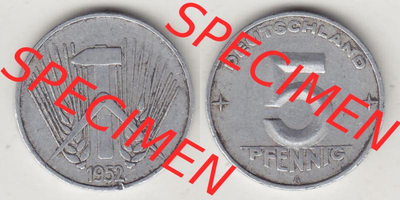 Münzen Deutschland DDR 1952-1953, A 5 Pfennig 1952-2. Vorderseite und Rückseite einer Münze auf einen Bild, einer 5 Pfennig Münze der ehemaligen DDR in Europa als... Sammlung