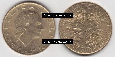 Münzen Italien / Italia Eurovorläufer, Gedenkmünze vor Euroeinführung 1993-1993, 200 Lire Militärischen Luftfahrt. Rückseite... Sammlung