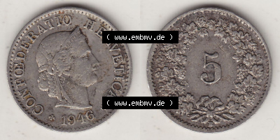 Münzen Schweiz Eurovorläufer, Umlaufmünze 1879-1980, 5 Rappen 1946 Helvetica (3) Sammlung