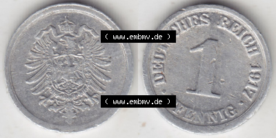 Münzen Deutschland 1918-1932 Weimarer Republik 1916-1918, 1 Pfennig F, 1917 VI. (3) Sammlung